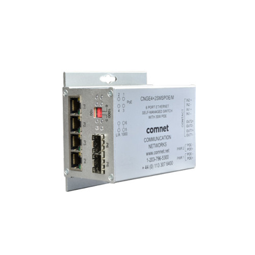 Comnet CNGE4+2SMSPOEHO-M Switch industrial auto-gestionable para topologías en anillo de 4 puertos RJ45 PoE+ Gigabit (60W por pu