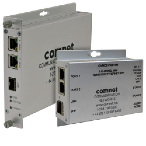 Comnet CNMC2+1SFP_M Conversor de medios 2 canales 10/100/1000 Mbps a fibra óptica, 1 SFP 100 o 1000Mbps. Formato Mini
