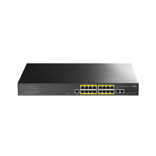 Cudy CUDY-18 GS2018PS2 16 puertos PoE+ Gigabit. 2 puertos RJ45 Uplink Gigabit. 2 ranuras SFP Gigabit. 1 puerto RJ45 Consola. Sop