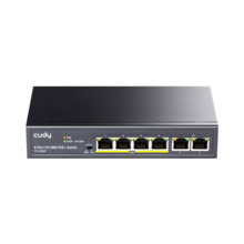 Cudy CUDY-5 FS1006P 6 puertos RJ45 Fast Ethernet, 4 de ellos con soporte PoE IEEE802.3af/at. Entrega PoE de hasta 32W por puerto