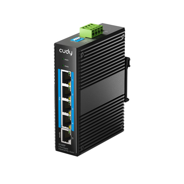 Cudy CUDY-99 IG1005P Switch industrial Cudy. 5 puertos Gigabit con 4 PoE+ (802.3af/at). Perro guardián. Soporte para carril DIN