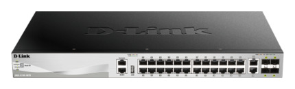 Comprar DGS-3130-30PS-E Switch PoE+ de 24 puertos de cobre 10/100/1000 + 2 puertos de cobre10G + 4 puertos SFP+ 10G. PoE 370W (740W máx).  Capa 3 gestionable. Stackable