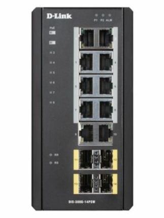 Comprar DIS-300G-14PSW Switch industrial PoE de 10 puertos de cobre 100/1000 + 4 SFP 100/1000. 8 puertos PoE, 240W máx. Capa 2 gestionable. FA DIS-N240-48 no incl.