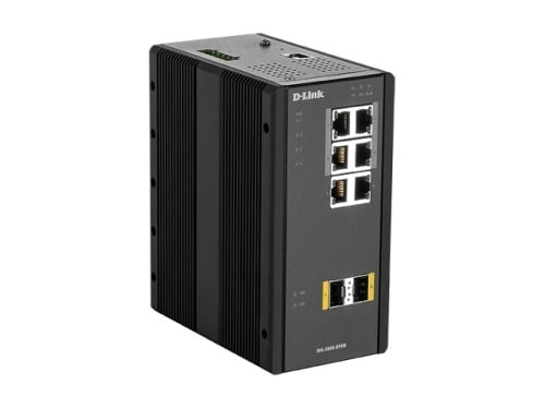 D-Link DIS-300G-8PSW Switch industrial PoE de 6 puertos de cobre 100/1000 + 2 SFP 100/1000. 4 puertos PoE, 120W máx. Capa 2 gest