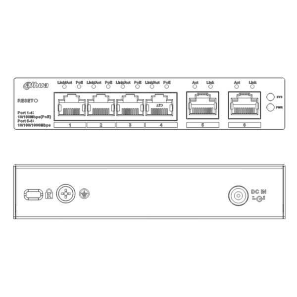 Dahua CS4006-4ET-60 Switch PoE 4 puertos 10/100 + 2RJ45 Uplink Gigabit 60W Manejable en Cloud Layer2 (2)