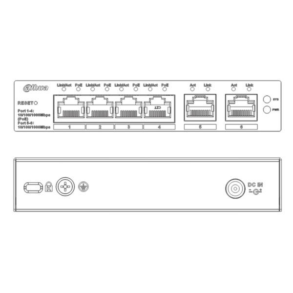 Dahua CS4006-4GT-60 Switch PoE 4 puertos Gigabit + 2RJ45 Uplink Gigabit 60W Manejable en Cloud Layer2 (2)