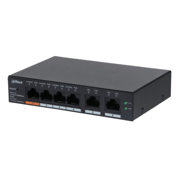 Dahua CS4006-4GT-60 Switch PoE 4 puertos Gigabit + 2RJ45 Uplink Gigabit 60W Manejable en Cloud Layer2