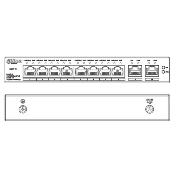 Dahua CS4010-8ET-110 Switch PoE 8 puertos 10/100 + 2RJ45 Uplink Gigabit 110W Manejable en Cloud Layer2 (2)