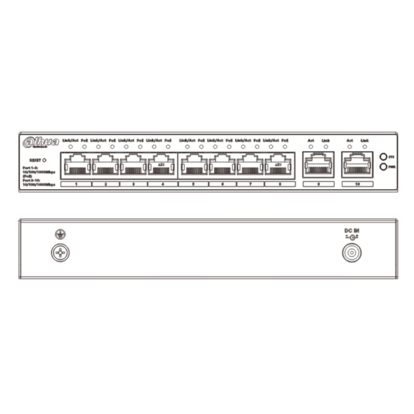 Dahua CS4010-8GT-110 Switch PoE 8 puertos Gigabit + 2RJ45 Uplink Gigabit 110W Gestionable en Cloud Layer2 (2)