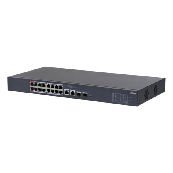 Dahua CS4218-16ET-190 Switch PoE 16 puertos 10/100 + 2 Combo Gigabit RJ45/SFP Uplink 190W Manejable en Cloud Layer2