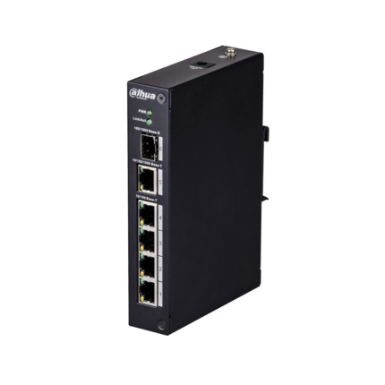 Comprar Dahua DAHUA-1416 PFS3106-4T Switch industrial (L2) no gestionable de 4 puertos Fast Ethernet + 1 puerto uplink Gigabit + 1 puerto 1000Base-X SFP. Lightning-proof 4KV. Temperatura de funcionamiento extendida. 12V DC (Incluido).
