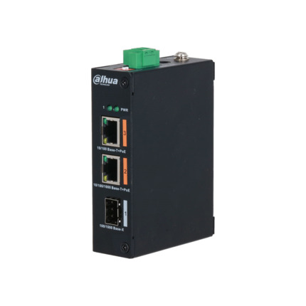Comprar Dahua DAHUA-1794N DH-PFS3103-1GT1ET-60-V2 Switch PoE industrial Dahua no gestionable. 2 puertos 100Mbps + 1 puerto SFP Gigabit. Modo CCTV (Cat5 hasta 250m a 10Mbps). El puerto PoE 1 admite 60W. Temperatura de funcionamiento extendida. Watchdog Po
