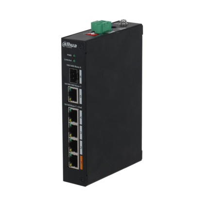 Comprar Dahua DAHUA-1805N DH-PFS3106-4ET-60-V2 Switch PoE industrial Dahua no gestionable. 4 puertos 100Mbps + 2 puertos combo Gigabit. Modo CCTV (Cat5 hasta 250m a 10Mbps). El puerto PoE 1 admite 60W. Temperatura de funcionamiento extendida. Watchdog Po