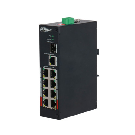 Comprar Dahua DAHUA-1806N DH-PFS3110-8ET-96-V2 Switch PoE industrial Dahua no gestionable. 8 puertos 100Mbps + 2 puertos combo Gigabit. Modo CCTV (Cat5 hasta 250m a 10Mbps). Los puertos PoE 1 y 2 admiten 90W. Temperatura de funcionamiento extendida. Watc