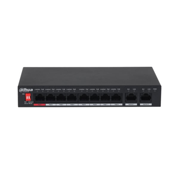 Dahua DAHUA-3028 DH-PFS3010-8ET-96-V2 Switch comercial no gestionable de 8 puertos Fast Ethernet PoE + 2 puertos Ethernet Gigabi