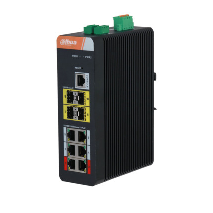 Comprar Dahua DAHUA-3339N DH-IS4410-6GT-120 Switch Industrial Gestionable (L2) Dahua. 6 puertos PoE Gigabit. 4 puertos SFP Gigabit. 1 puerto consola. Los puertos PoE 1 y 2 admiten 90W. Entrega PoE total de 120W. Transmisión PoE de larga distancia de 250