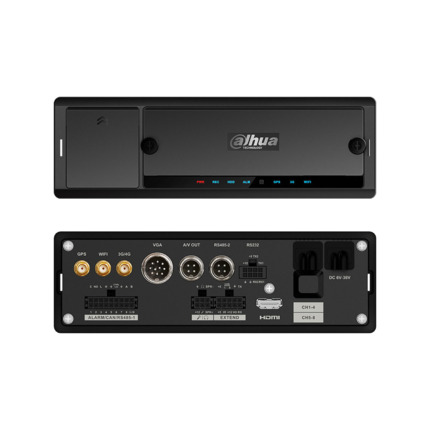 Comprar Dahua DAHUA-3379 DHI-DAE-MNVR4104-GFWI NVR móvil Dahua de 4 canales IP RJ45 PoE. Formato Smart H.265. Salida HDMI y salidas VGA y AV. Admite DSM, reconocimiento facial o ANPR. Capacidad de 1/2 HDD 2,5" SATA. Admite tarjeta SD. 1 RJ45, 3 RS232, 2