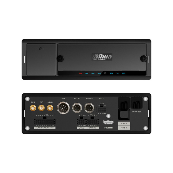 Dahua DAHUA-3379 DHI-DAE-MNVR4104-GFWI NVR móvil Dahua de 4 canales IP RJ45 PoE. Formato Smart H.265. Salida HDMI y salidas VGA