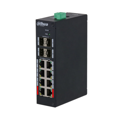 Comprar Dahua DAHUA-4253 DH-HS4412-8ET-96 Switch Industrial Gestionable (L2) Dahua. 8 puertos PoE 100Mbps. 4 puertos uplink SFP Gigabit. Los puertos PoE 1 y 2 admiten 90W. Entrega PoE total de 96W. Transmisión PoE de larga distancia de 250 m (10 Mbps). G