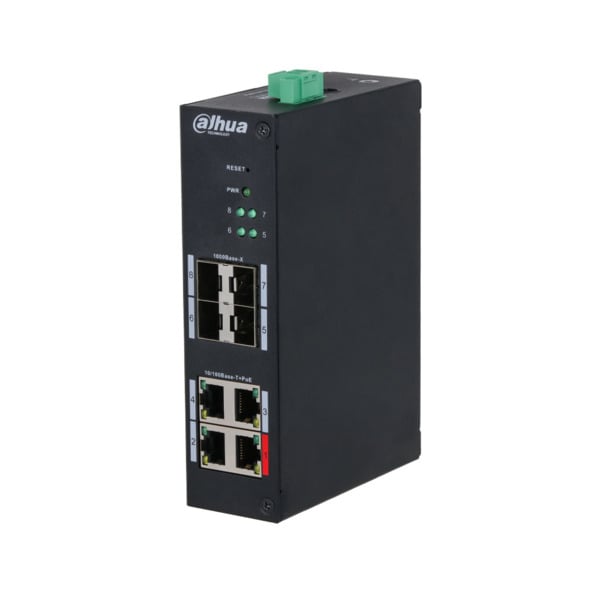 Dahua DAHUA-4255 DH-HS4408-4ET-96 Switch Industrial Gestionable (L2) Dahua. 4 puertos PoE 100Mbps. 4 puertos uplink SFP Gigabit.