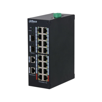 Comprar Dahua DAHUA-4257 DH-HS3220-16GT-190 Switch Industrial Dahua. 8 puertos PoE RJ45 Gigabit. 2 puertos RJ45 Uplink Gigabit. 2 puertos SFP Gigabit. Capacidad de direcciones MAC de 4K. Los puertos 1 y 2 admiten 90W. Entrega PoE total de 190W. PoE watch
