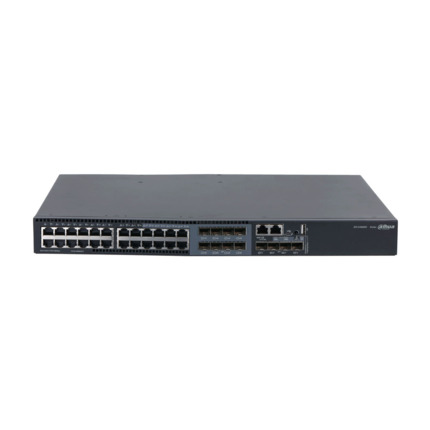 Comprar Dahua DAHUA-4378 DH-AS5600-24GT4XF Switch Dahua gestionable L3. 24 puertos Ethernet Gigabit (8 de ellos combo). 8 puertos SFP Gigabit (combo). 4 puertos SFP+ Ten Gigabit. 1 puerto consola. Direcciones MAC 16K. Agregación de enlaces, control de fl
