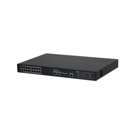 Comprar Dahua DAHUA-4383 DH-S4220-16GT-190 Switch PoE Dahua gestionable L2. 16 PoE Gigabit + 2 RJ45 Gigabit + 2 SFP Gigabit. Capacidad de direcciones MAC de 8K. Los puertos PoE 1 y 2 admiten 90W. Entrega PoE total de 190W. Modo CCTV (Cat5 hasta 250m a 10