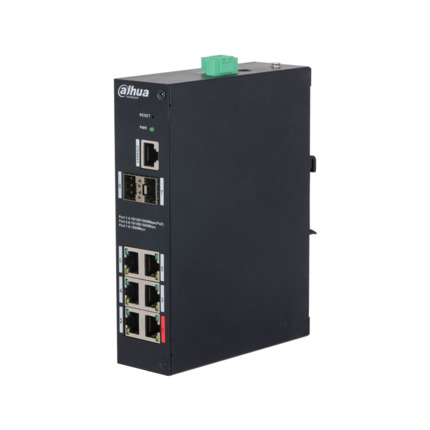 Comprar Dahua DAHUA-4428 DH-HS4208-4GT-90 Switch Industrial Gestionable (L2) Dahua. 4 puertos PoE Gigabit. 2 puertos uplink RJ45 Gigabit. 2 puertos uplink SFP Gigabit. 1 puerto consola. El puerto PoE 1 admite 90W. Entrega PoE total de 96W. Transmisión Po