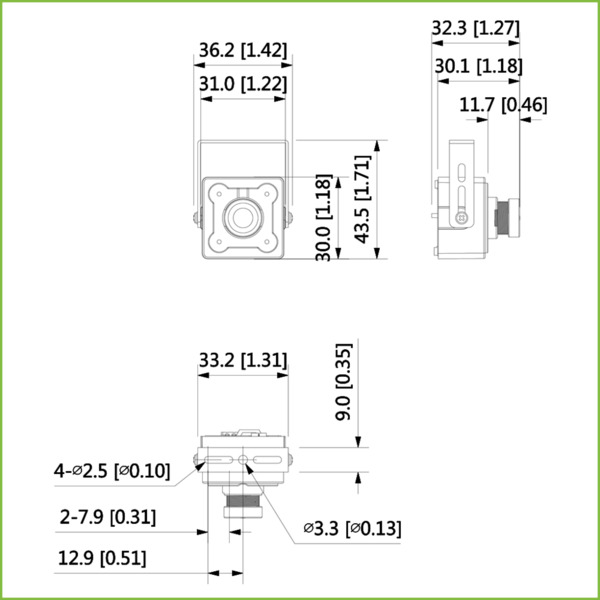 Dahua HAC-HUM3201B-B Minicámara HDCVI 2M 1080P DN WDR 120dB Starlight 2.8mm AUDIO (1)