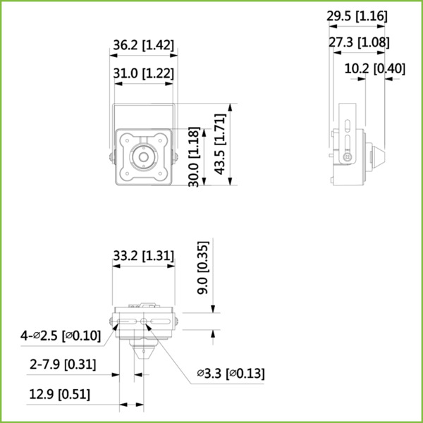 Dahua HAC-HUM3201B-P Minicámara Pinhole HDCVI 2M 1080P DN WDR 120dB Starlight 2.8mm AUDIO (1)