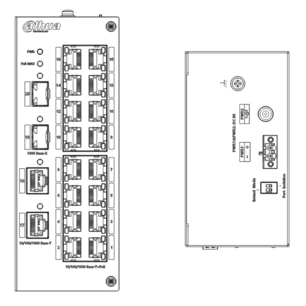 Dahua HS3220-16GT-190 Switch Hardened PoE 16 puertos Gigabit (2RJ45+2SFP) Uplink Gigabit 190W No_Manejable Layer2 (2)