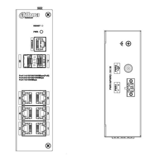 Dahua HS4208-4GT-90 Switch Hardened PoE 4 puertos Gigabit +2RJ45 Gigabit +2SFP Gigabit 90W Gestionable Layer2 (2)