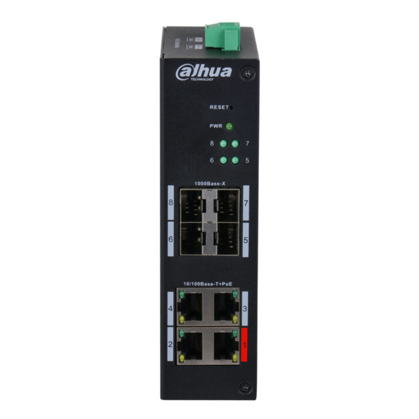 Dahua HS4408-4ET-96 Switch Hardened PoE 4 puertos 10/100 +4SFP Gigabit 96W Manejable Layer2 (1)