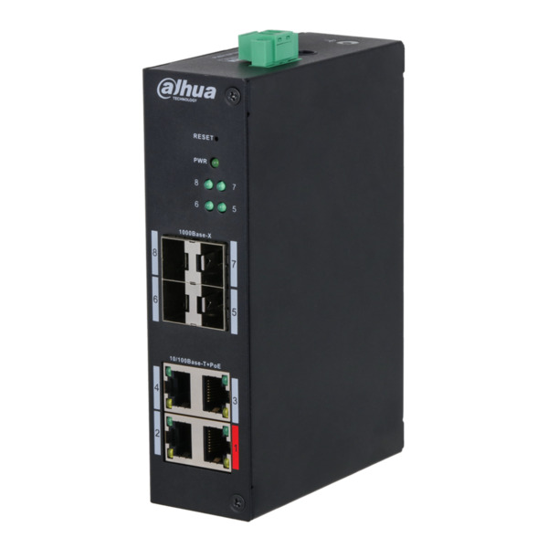 Dahua HS4408-4ET-96 Switch Hardened PoE 4 puertos 10/100 +4SFP Gigabit 96W Manejable Layer2