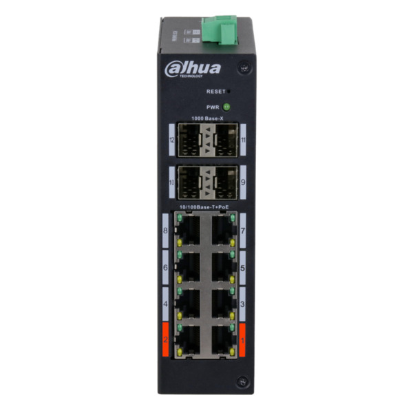Dahua HS4412-8ET-96 Switch Hardened PoE 8 puertos 10/100 +4SFP Gigabit 96W Manejable Layer2 (1)