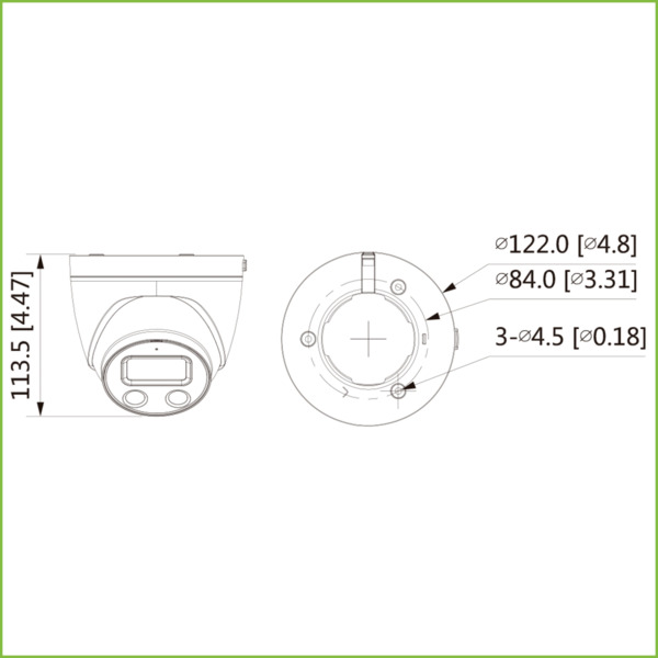Dahua IPC-HDW5541H-AS-PV MiniDomo IP H265 AI 5M DN SMART WDR Starlight IR50m + LED LUZ BLANCA 2.8mm IP67 PoE SD AUDIO MIC E/S (1)