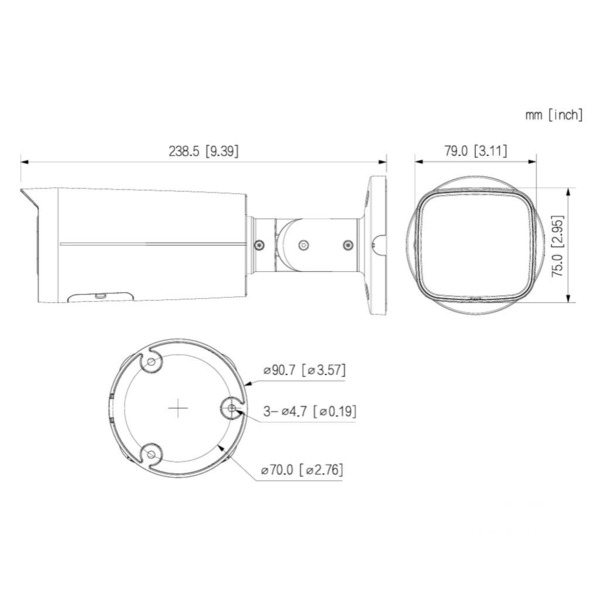 Dahua IPC-HFW21249T-S-IL-0280B-B Tubular IP 12M H265 WDR Iluminación Dual LED30m/IR30m 2.8mm IP67 PoE MIC AI Color negro (1)