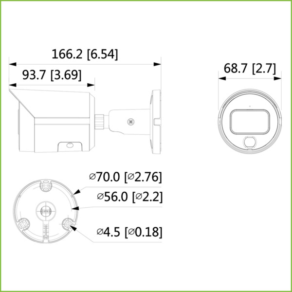 Dahua IPC-HFW2239S-SA-LED-0360B-S2 Tubular IP H265 2M FULL COLOR WDR LED30m 3.6mm IP67 PoE SD MIC (1)