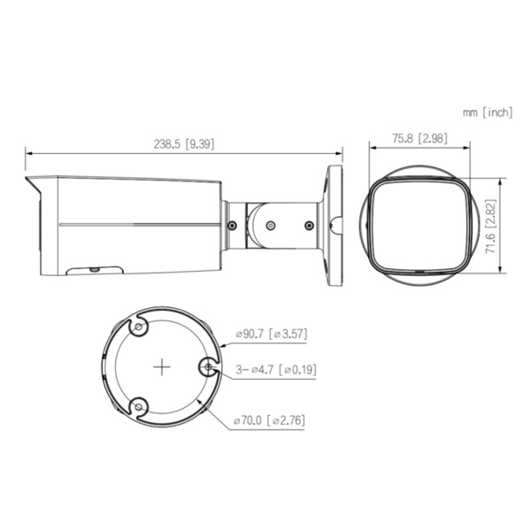 Dahua IPC-HFW2441T-ZS-B Tubular IP H265 4M WDR Starlight IR60m 2.7-13.5VFM IP67 PoE SD MIC AI Color Negro (3)