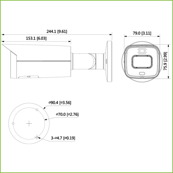Dahua IPC-HFW5241T-AS-PV-0360B Tubular IP H265 AI 2M WDR Starlight+ 1LED/2IR60m 3.6mm IP67 IK10 PoE AUDIO MIC/Altavoz E/S AI (1)