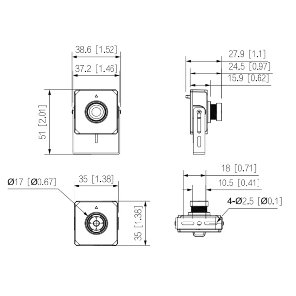 Dahua IPC-HUM8241E-E1-L5 Minicámara IP H265 Pinhole 2M WDR 2.8mm AUDIO E/S + Unidad principal AI (2)