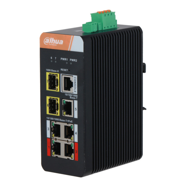 Dahua IS4207-4GT-120 Switch PoE 2.0 Industrial 4 puertos Gigabit +3 Uplink Gigabit (2SFP+1RJ45) 120W Manejable Layer2