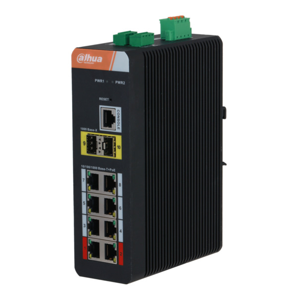 Dahua IS4210-8GT-120 Switch PoE 2.0 Industrial 8 puertos Gigabit + 2SFP Uplink Gigabit 120W Manejable Layer2