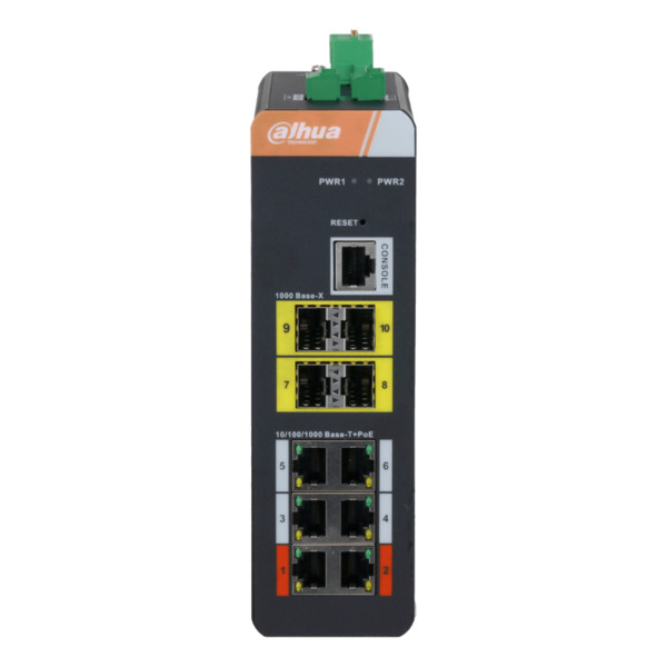 Dahua IS4410-6GT-120 Switch PoE 2.0 Industrial 6 puertos Gigabit +4SFP Uplink Gigabit 120W Manejable Layer2 (1)