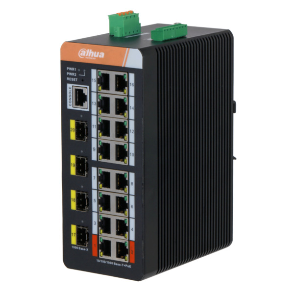 Dahua IS4420-16GT-240 Switch PoE 2.0 Industrial 16 puertos Gigabit + 4SFP Uplink Gigabit 240W Manejable Layer2