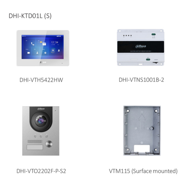 Dahua KTD01L(S) Kit Videoportero 2-hilos IP exterior para Superfície + monitor interior (1)