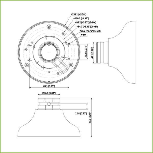 Dahua PFA106 Adaptador de montura para HDBW7/6 HDB1 HDW7/6/5/4/2/1 PFB220C PFB305W (1)