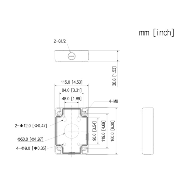 Dahua PFA120-SG-V2 Caja conexiones rectangular con anclaje en 4 puntos para cámaras panorámicas PFW. Color gris (1)
