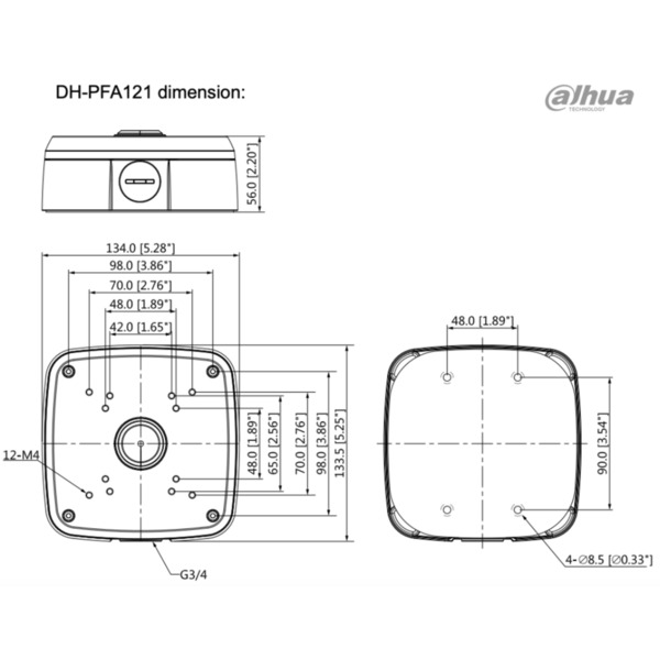 Dahua PFA121-V2 Caja de conexiones rectangular para cámaras Dahua con anclaje en 4 puntos (1)