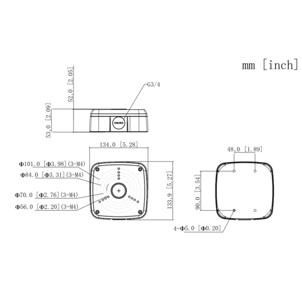 Dahua PFA122-B-V3 Caja de conexiones rectangular IP66 Water-proof para cámaras Dahua con anclaje en 3 puntos. Color negro (1)
